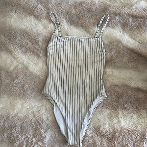 Cream and navy striped one piece